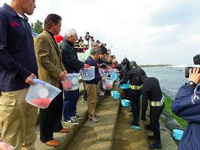 クロアワビの放流行事