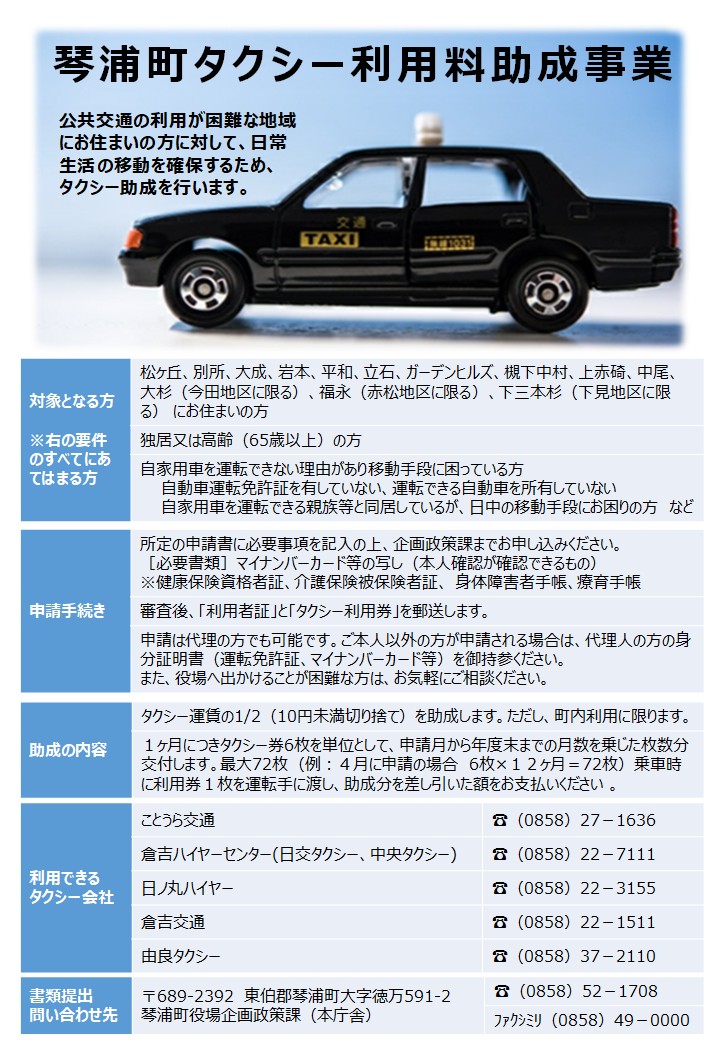 琴浦町タクシー利用助成事業